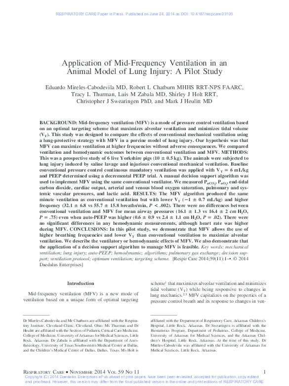 (PDF) Application of mid-frequency ventilation in an animal model of ...