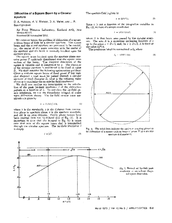 (PDF) Diffraction of a Square Beam by a Circular Aperture