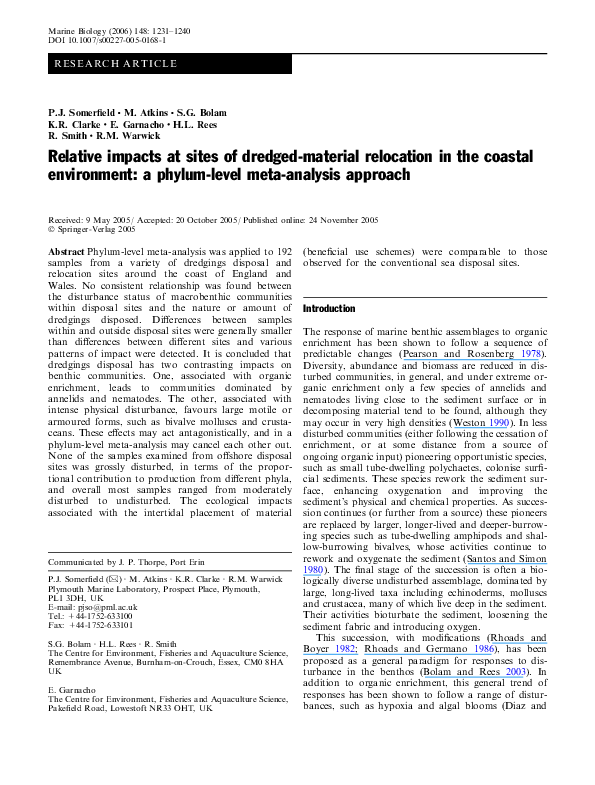 (PDF) Relative impacts at sites of dredged-material relocation in the ...