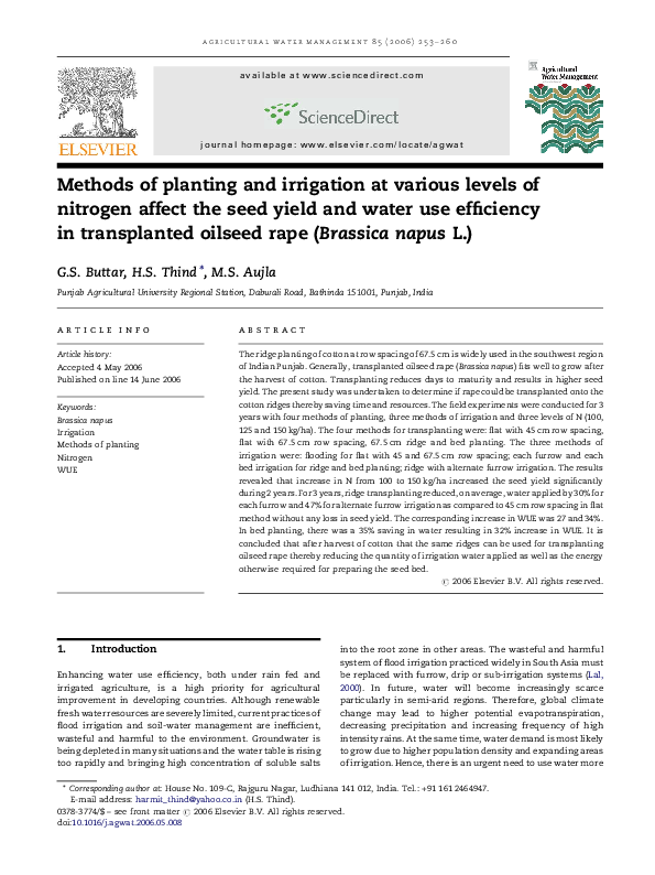 (PDF) Methods of planting and irrigation at various levels of nitrogen ...