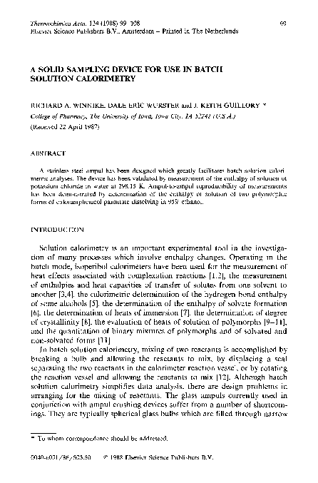 (PDF) A solid sampling device for use in batch solution calorimetry