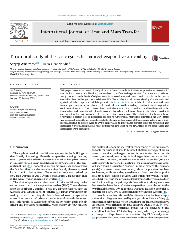 (PDF) Theoretical study of the basic cycles for indirect evaporative ...