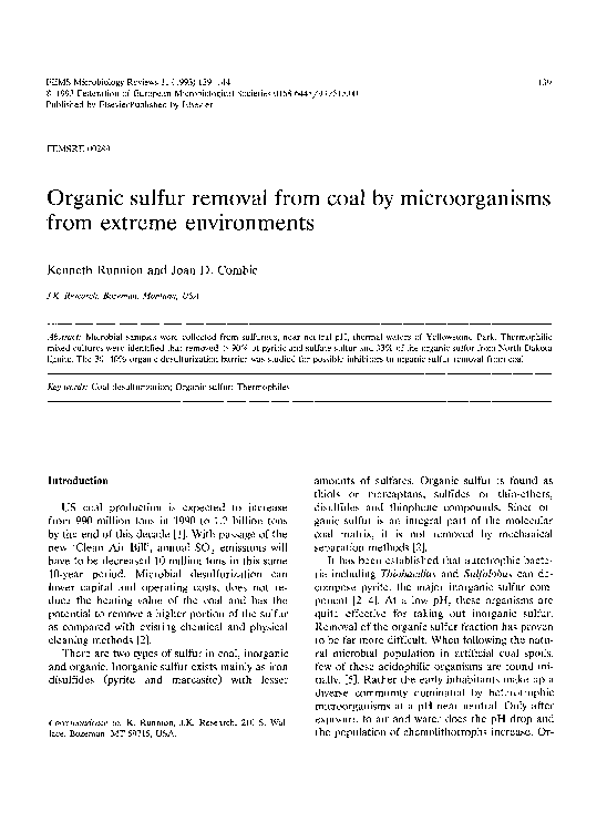 (PDF) Organic sulfur removal from coal by microorganisms from extreme ...