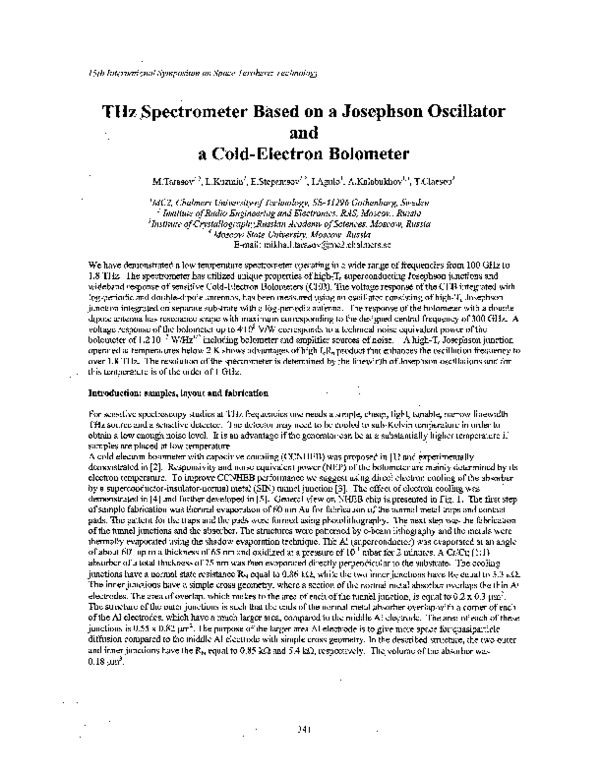 (PDF) THz Spectrometer Based on a Josephson Oscillator and a Cold ...