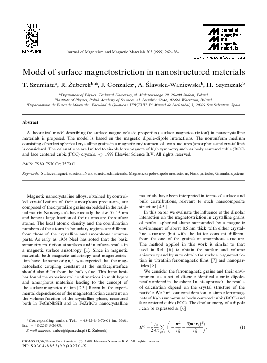 (PDF) Model of surface magnetostriction in nanostructured materials