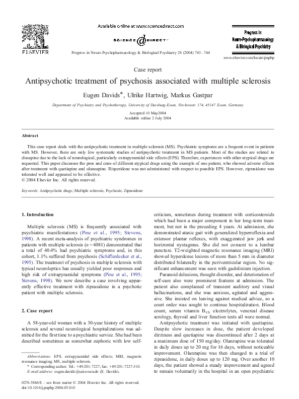 (PDF) Antipsychotic treatment of psychosis associated with multiple