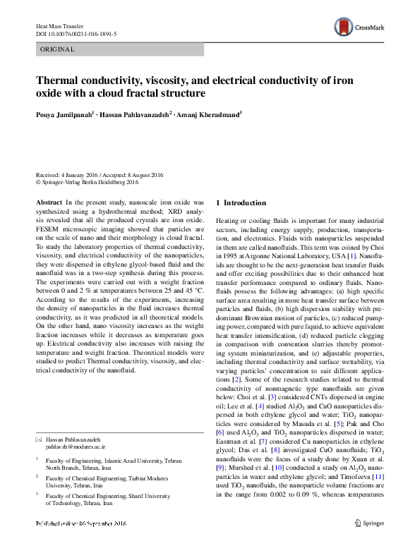 Thermal conductivity, viscosity, and electrical conductivity of iron oxide with a cloud fractal