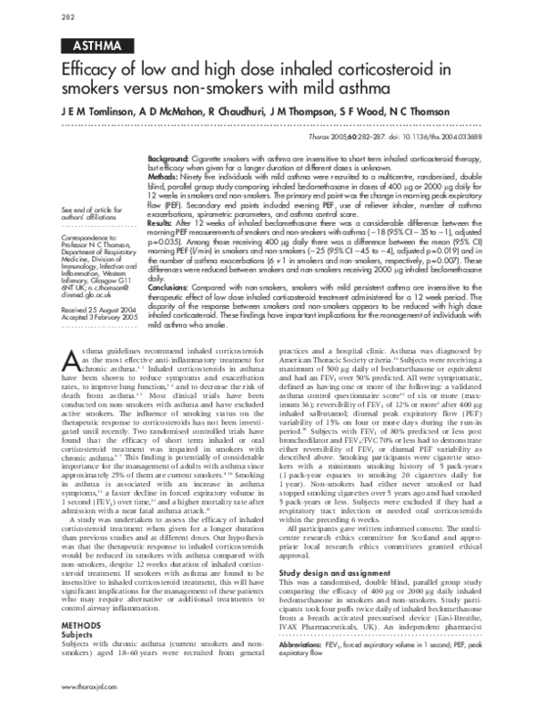 (PDF) Efficacy of low and high dose inhaled corticosteroid in smokers versus nonsmokers with