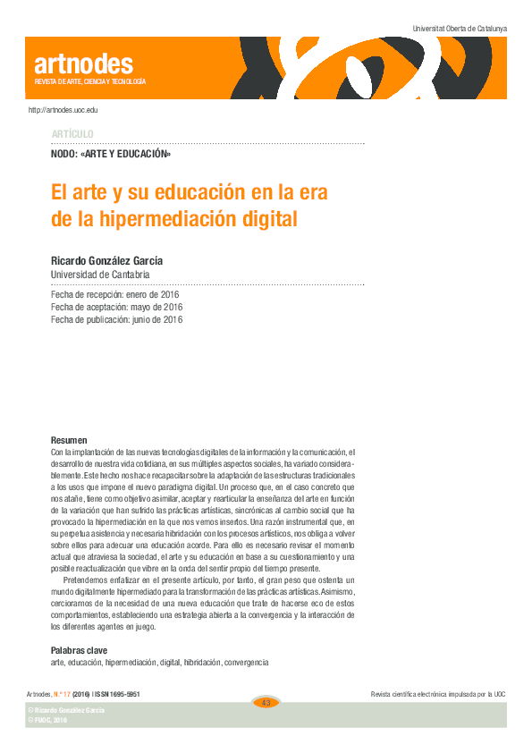 (PDF) El arte y su educación en la era de la hipermediación digital