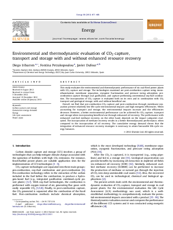 (PDF) Environmental and thermodynamic evaluation of CO2 capture ...