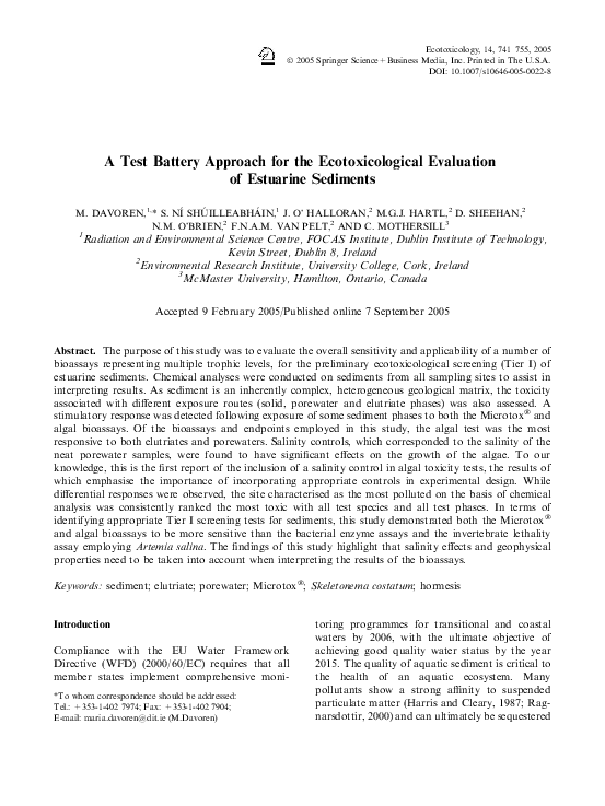 (PDF) A Test Battery Approach for the Ecotoxicological Evaluation of