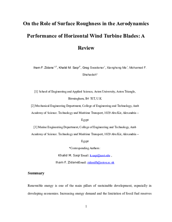 (DOC) On the Role of Surface Roughness in the Aerodynamics Performance ...