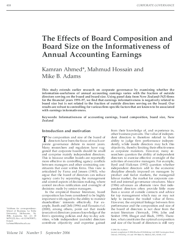 (PDF) The Effects of Board Composition and Board Size on the ...