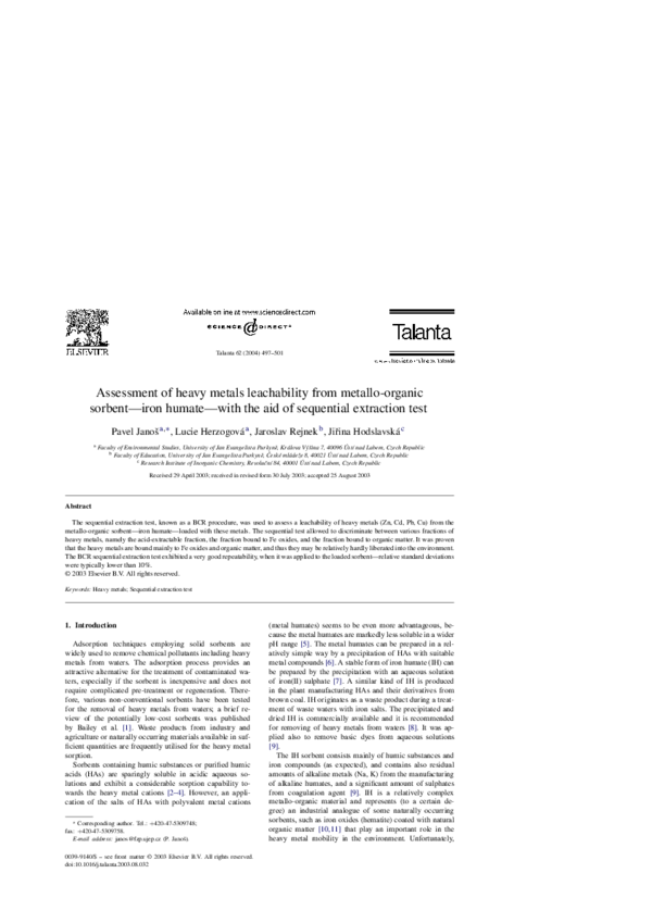 (PDF) Assessment of heavy metals leachability from metallo-organic ...