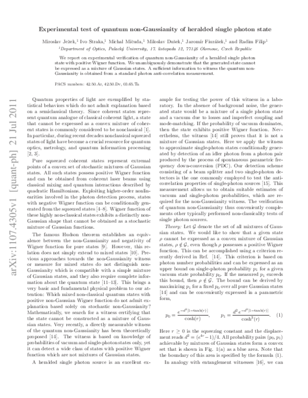 (PDF) Experimental Test of the Quantum Non-Gaussian Character of a ...