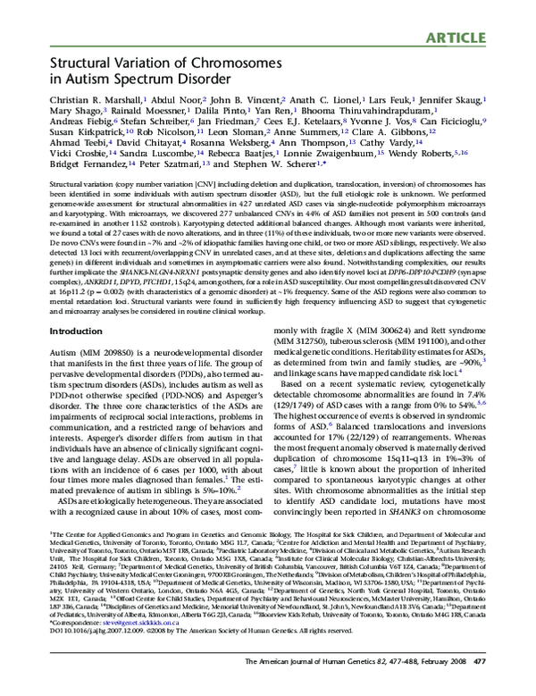 (PDF) Structural Variation of Chromosomes in Autism Spectrum Disorder