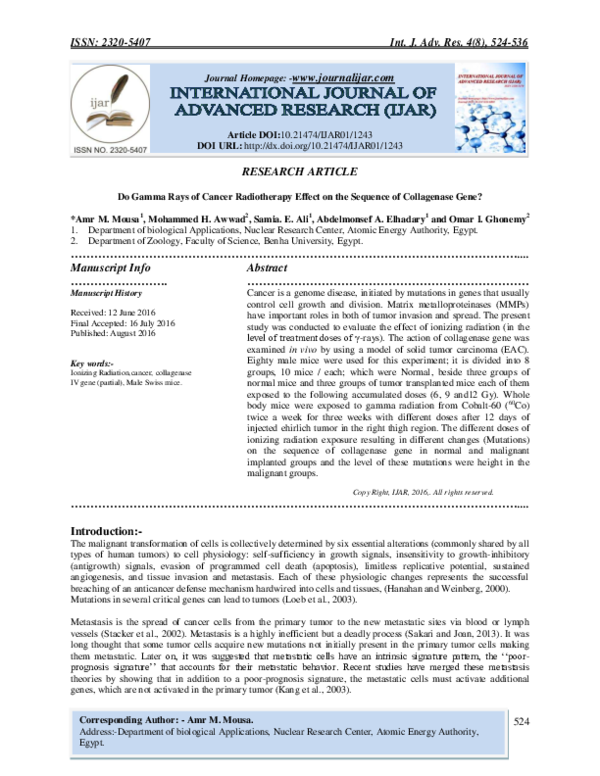 (PDF) Do Gamma Rays of Cancer Radiotherapy Effect on the Sequence of