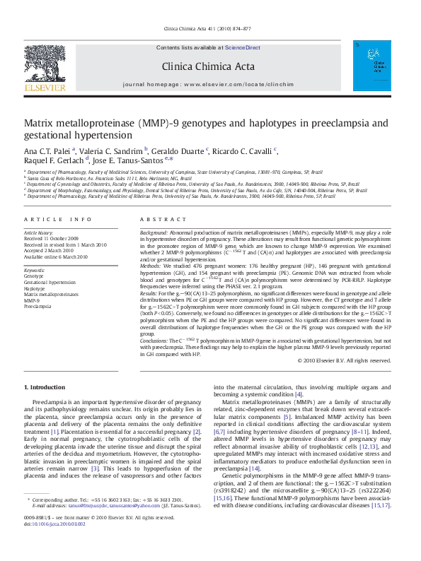 (PDF) Matrix metalloproteinase (MMP)-9 genotypes and haplotypes in ...