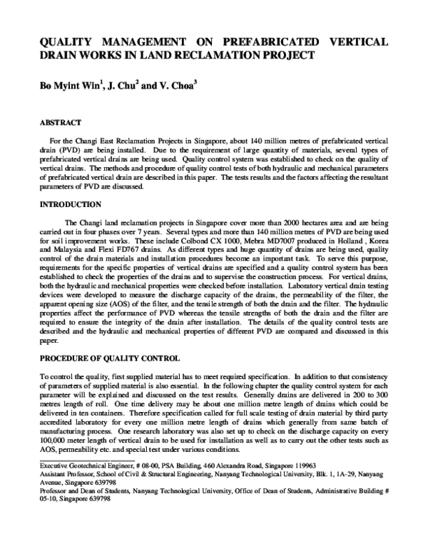(PDF) Quality management on prefabricated vertical drain works in land ...