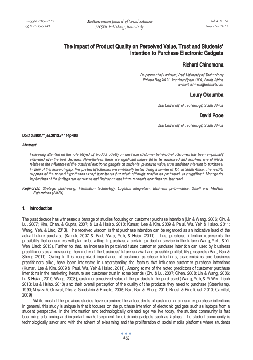 (PDF) The Impact of Product Quality on Perceived Value, Trust and ...