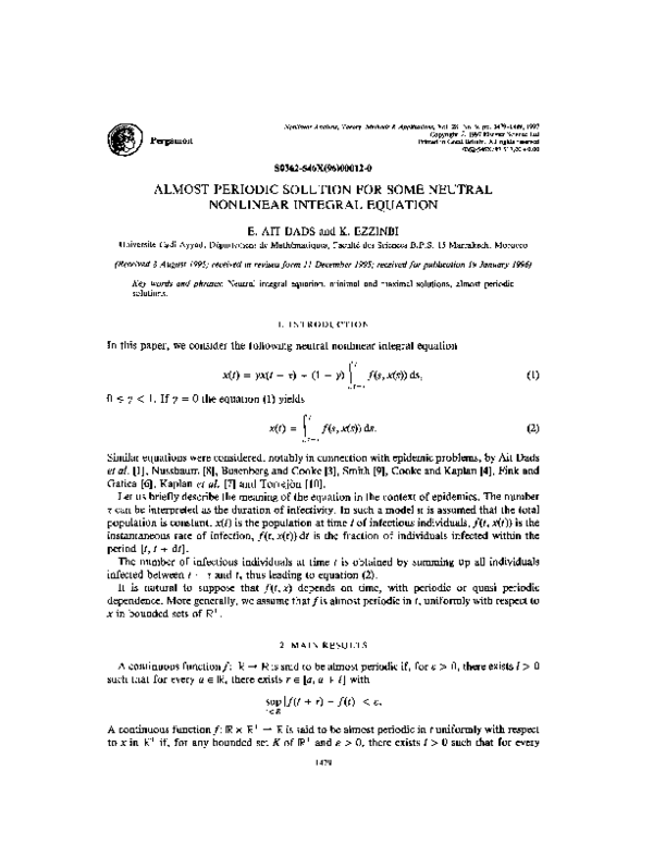 (PDF) Almost periodic solution for some neutral nonlinear integral equation
