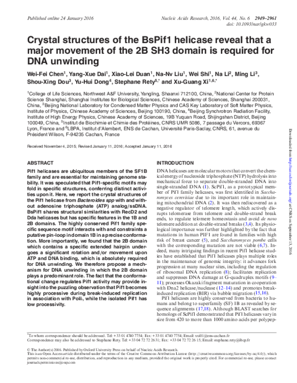 (PDF) Crystal structures of the BsPif1 helicase reveal that a major ...