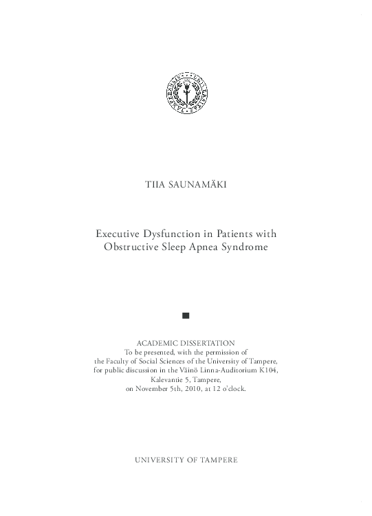 (PDF) Executive Dysfunction in Patients with Obstructive Sleep Apnea ...