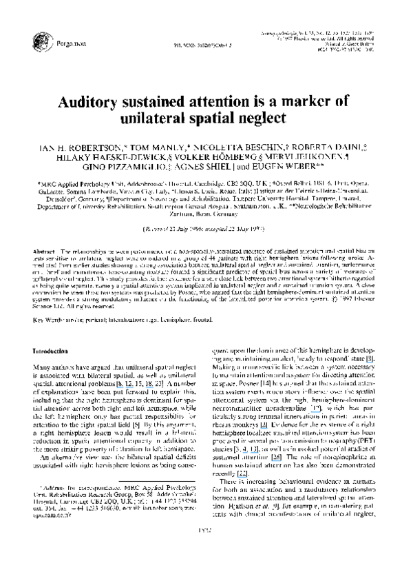 (PDF) Auditory sustained attention is a marker of unilateral spatial ...