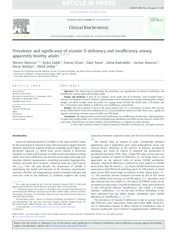(PDF) Prevalence and significance of vitamin D deficiency and ...