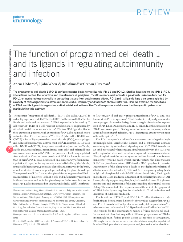 (PDF) The function of programmed cell death 1 and its ligands in ...
