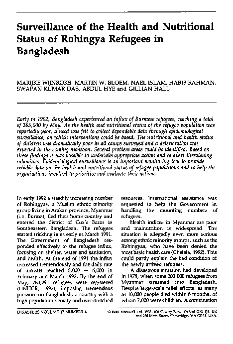 (PDF) Surveillance of the Health and Nutritional Status of Rohingya ...