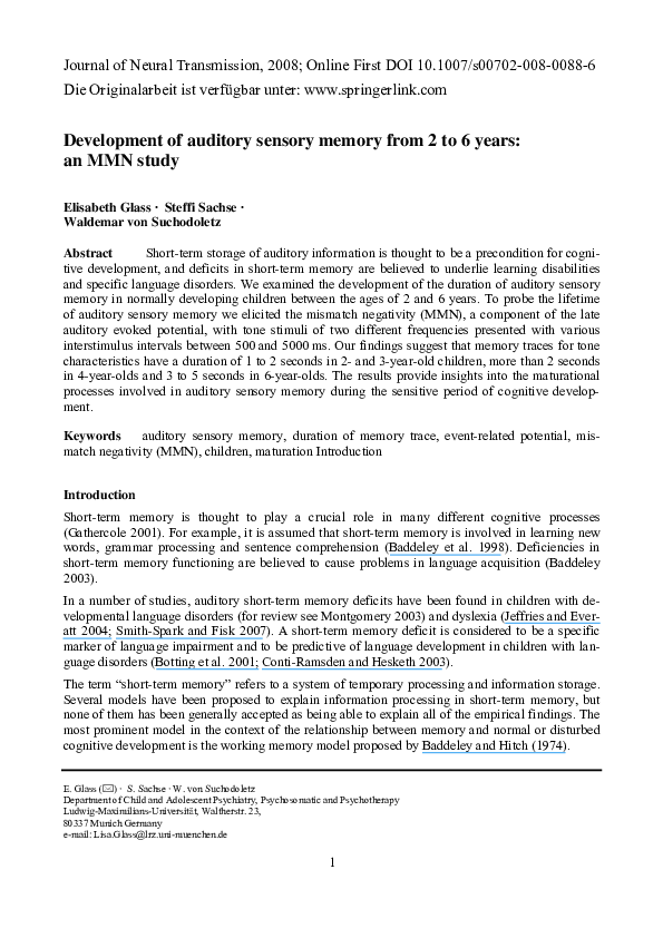 (PDF) Development of auditory sensory memory from 2 to 6 years: an MMN ...