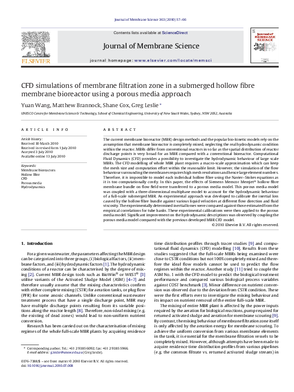 (PDF) CFD simulations of membrane filtration zone in a submerged hollow