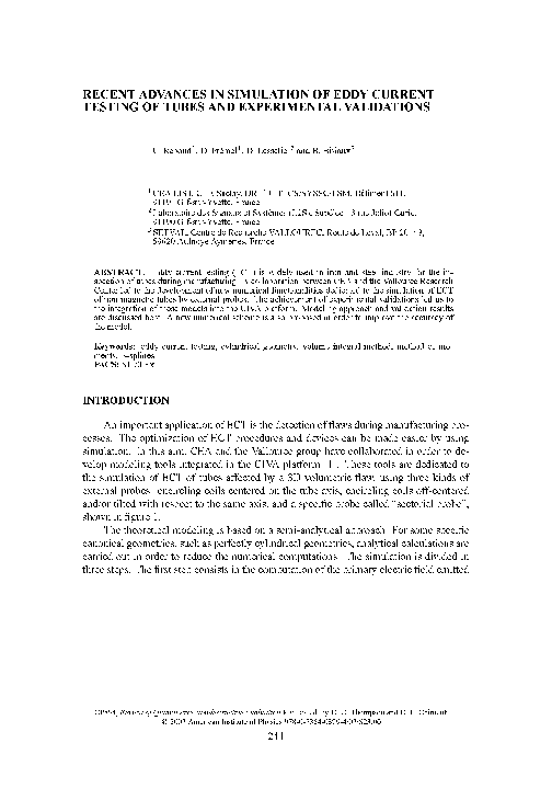 (PDF) Recent Advances in Simulation of Eddy Current Testing of Tubes and Experimental