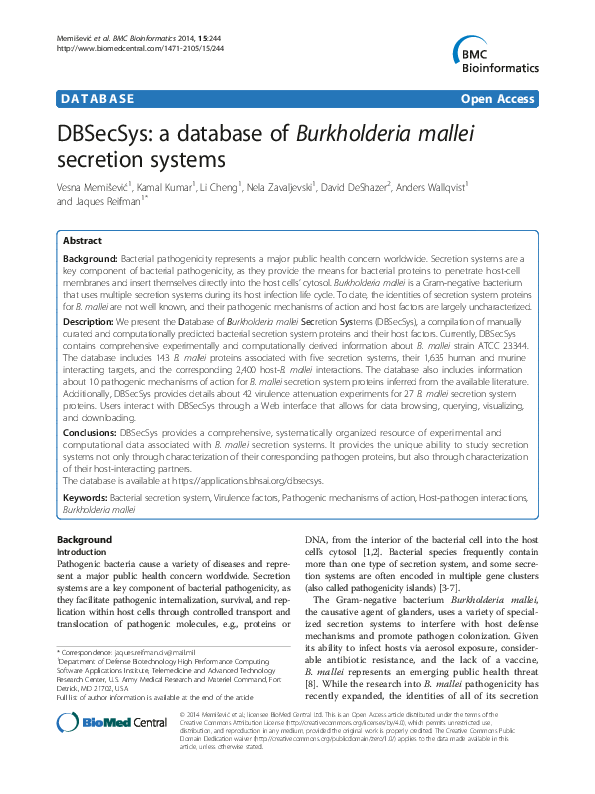 (PDF) DBSecSys: a database of Burkholderia mallei secretion systems