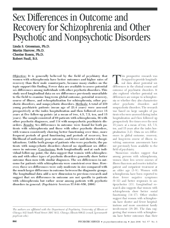 (PDF) Sex Differences in Outcome and Recovery for Schizophrenia and ...