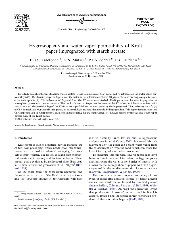 (PDF) Hygroscopicity and water vapor permeability of Kraft paper ...