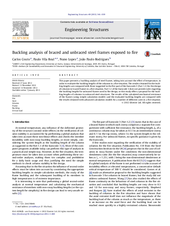 (PDF) Buckling analysis of braced and unbraced steel frames exposed to fire