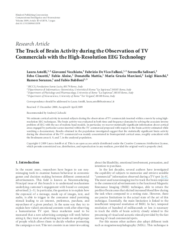 (PDF) The Track of Brain Activity during the Observation of TV ...