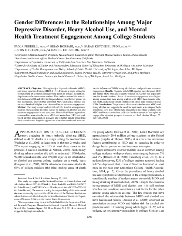 (PDF) Gender Differences in the Relationships Among Major Depressive ...