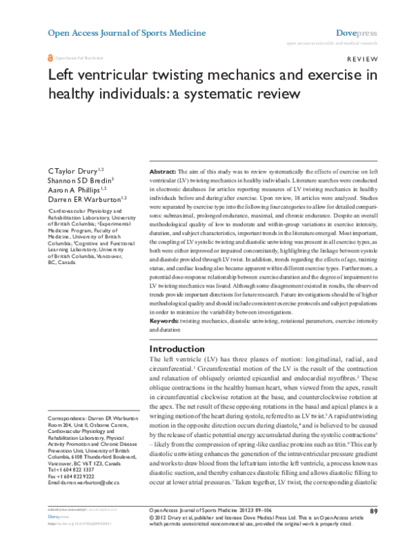 (PDF) Left ventricular twisting mechanics and exercise in healthy ...