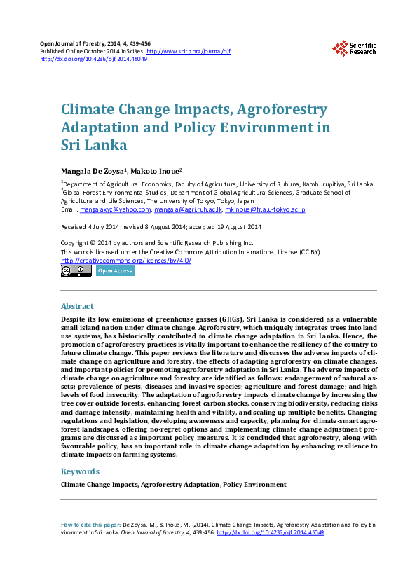 (PDF) Climate Change Impacts, Agroforestry Adaptation and Policy ...