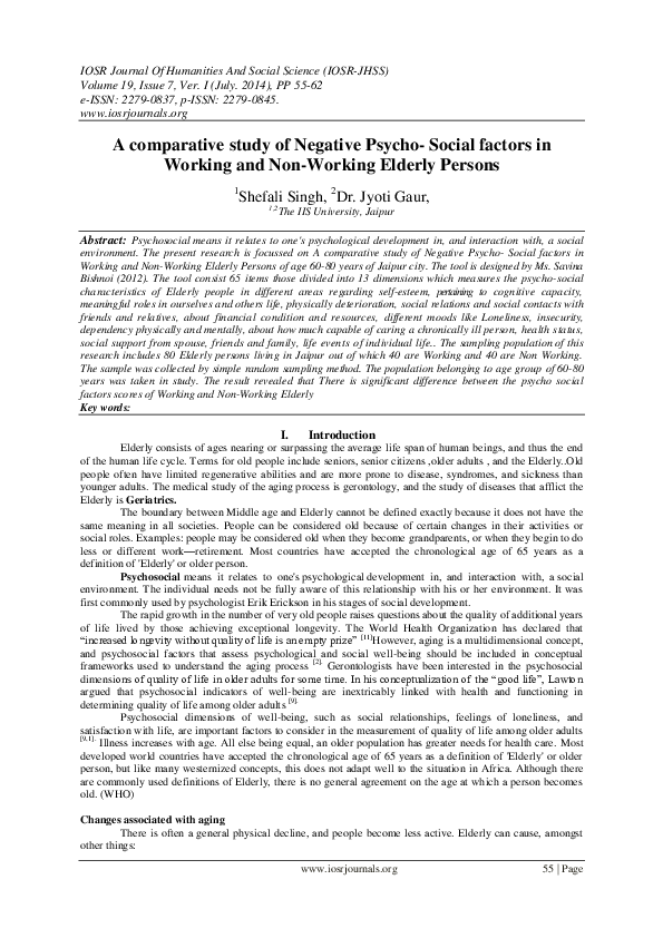 (PDF) A comparative study of Negative Psycho- Social factors in Working ...