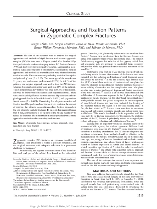 (PDF) Surgical Approaches and Fixation Patterns in Zygomatic Complex ...