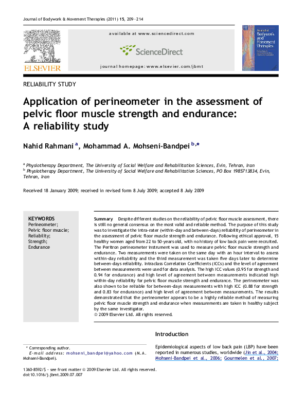 Pdf Application Of Perineometer In The Assessment Of Pelvic Floor