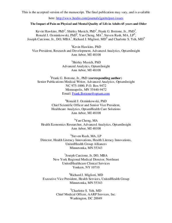 (PDF) The Impact of Pain on Physical and Mental Quality of Life in ...