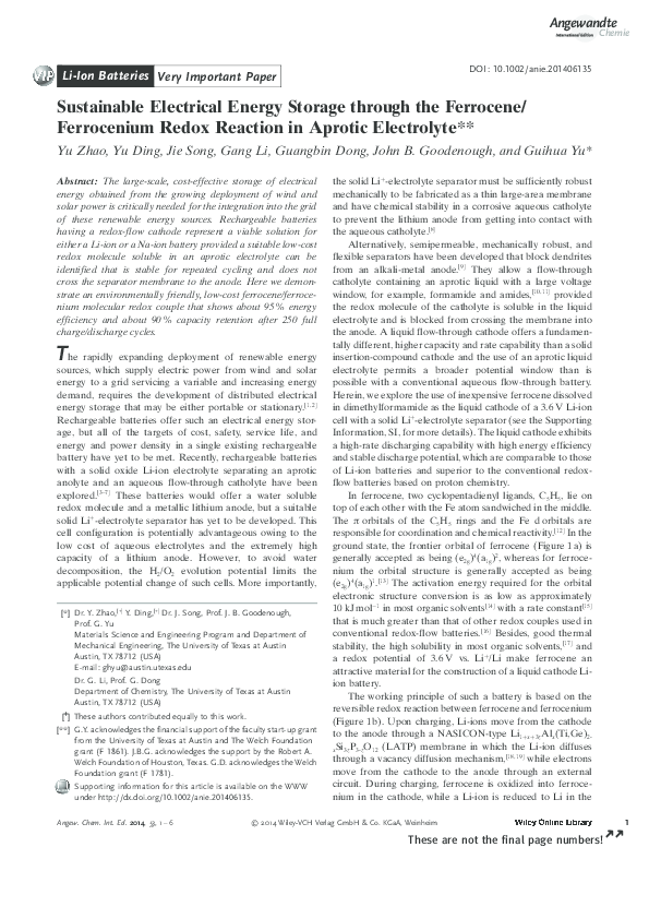 (PDF) Sustainable Electrical Energy Storage through the Ferrocene ...