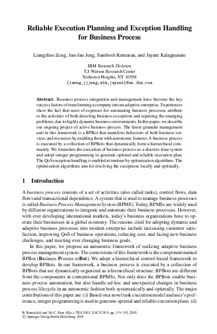 (PDF) Reliable Execution Planning and Exception Handling for Business ...