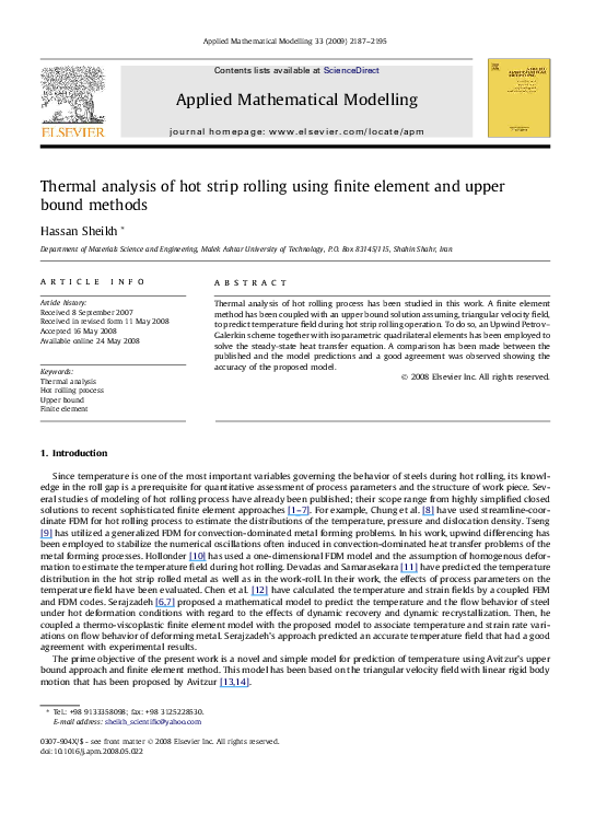 (PDF) Thermal analysis of hot strip rolling using finite element and ...