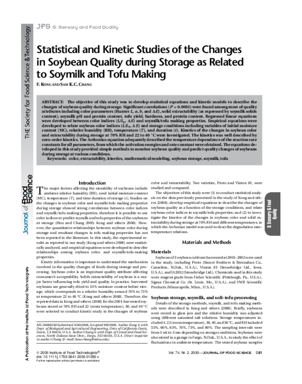 (PDF) Statistical and Kinetic Studies of the Changes in Soybean Quality ...